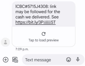 ICBC sms txt scam