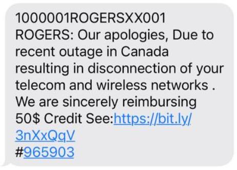 Rogers scam sms text message